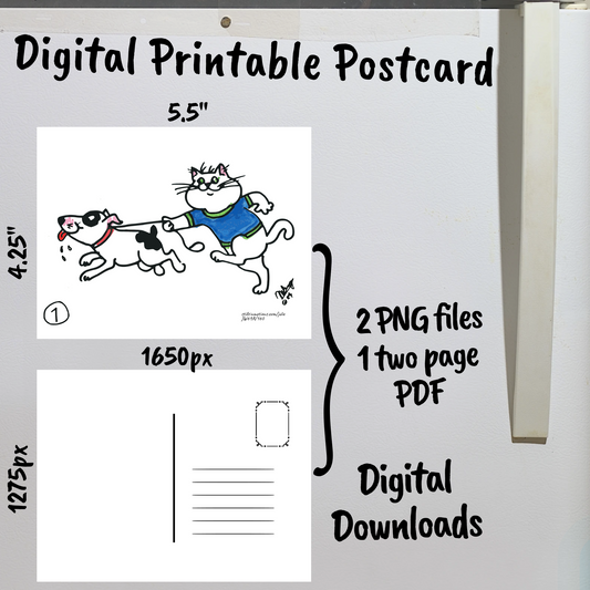 Cats with Pets Digital Printable Postcard