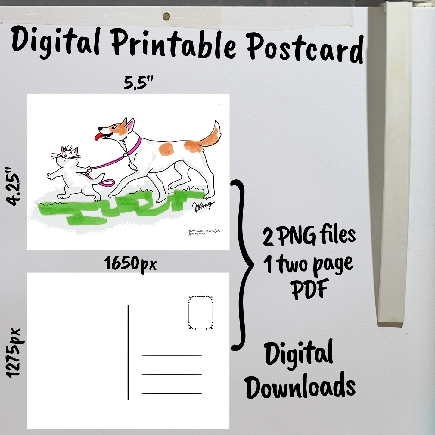 Cats with Pets Digital Printable Postcards Set