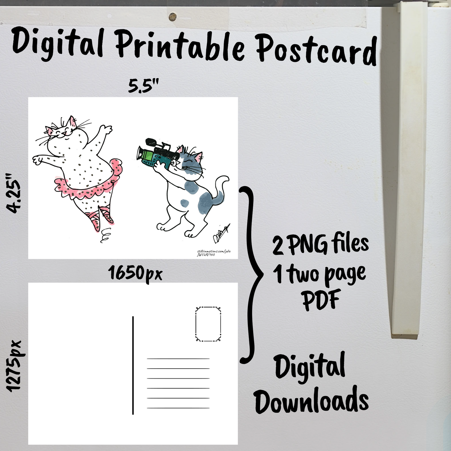 Graceful Cats Digital Printable Postcards Set