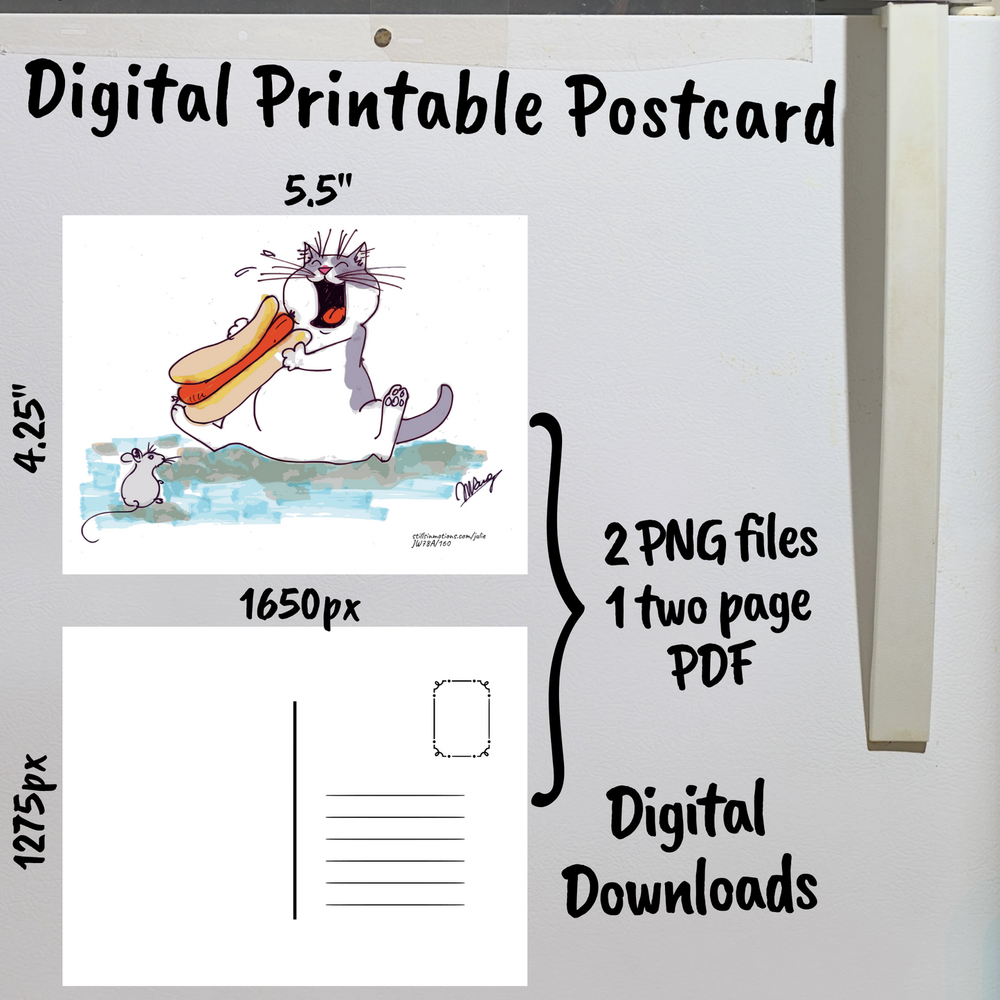 Diet Cats Digital Printable Postcard