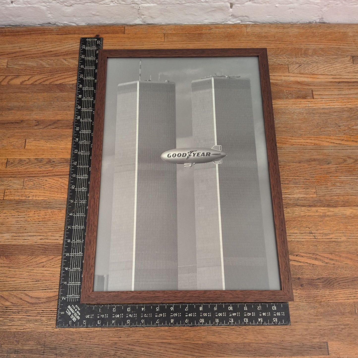 Twin Towers Good Year Blimp Giclee framed print