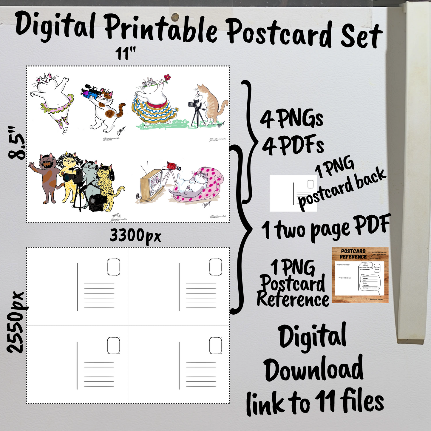 Camera Cats Digital Printable Postcards Set