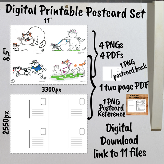 Cats with Pets Digital Printable Postcards Set