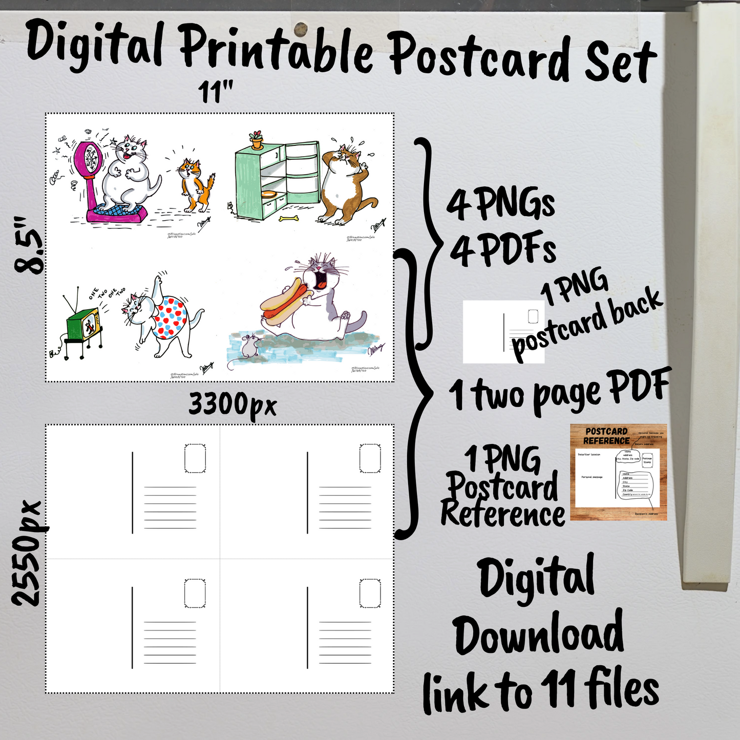 Diet Cats Digital Printable Postcards Set