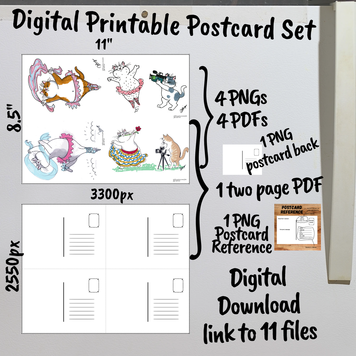 Graceful Cats Digital Printable Postcards Set