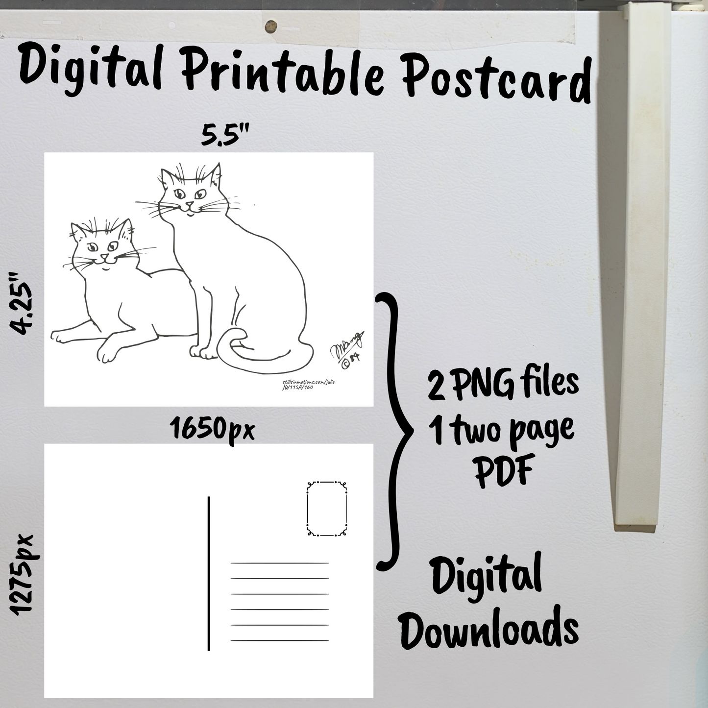 Uncolored Cats Digital Printable Postcards Set