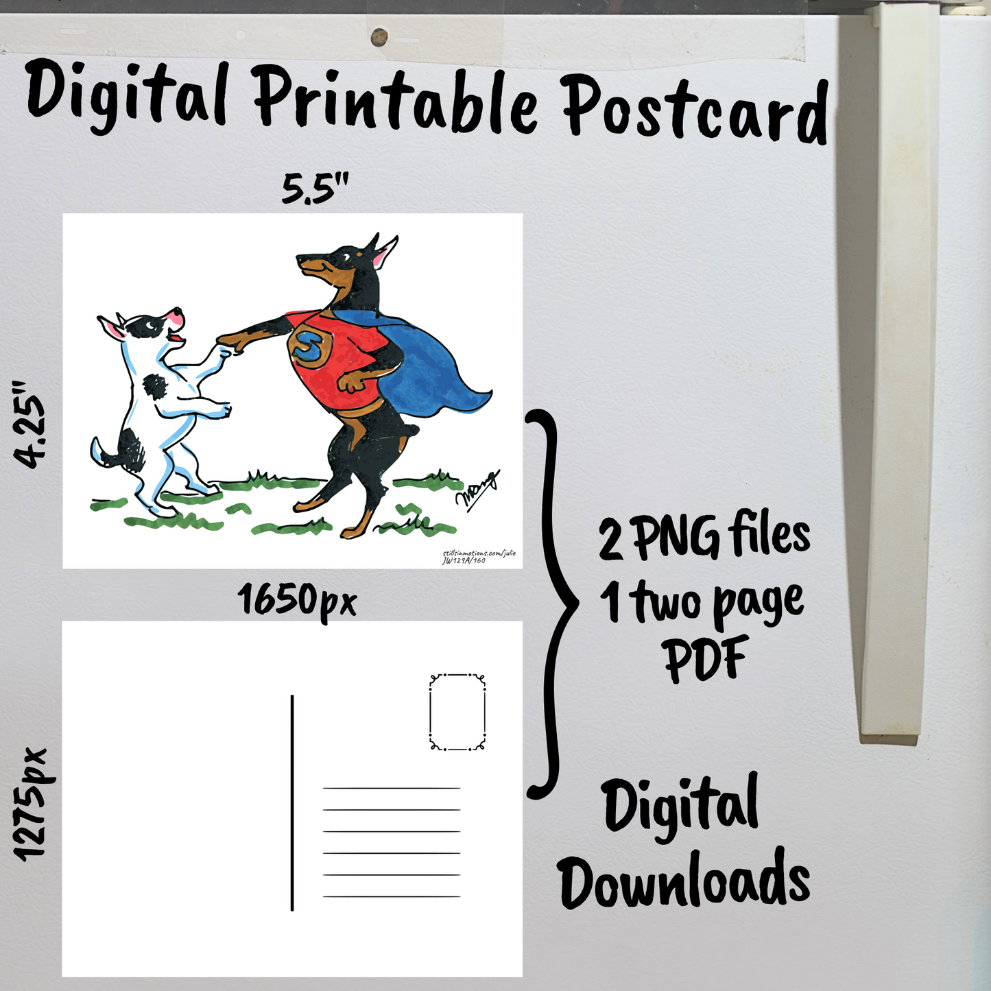 Super Cats & Dogs Digital Printable Postcard