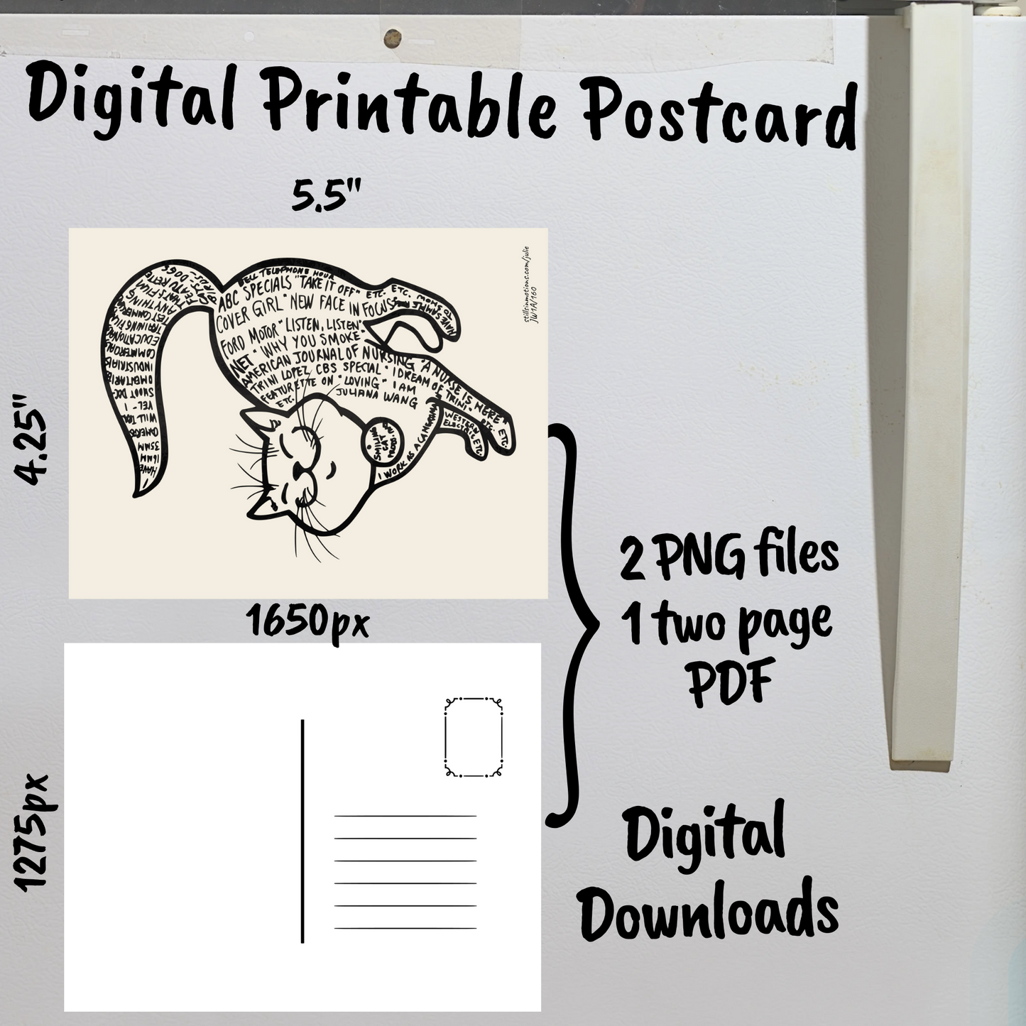 Julie's Smiling Cats Digital Printable Postcard