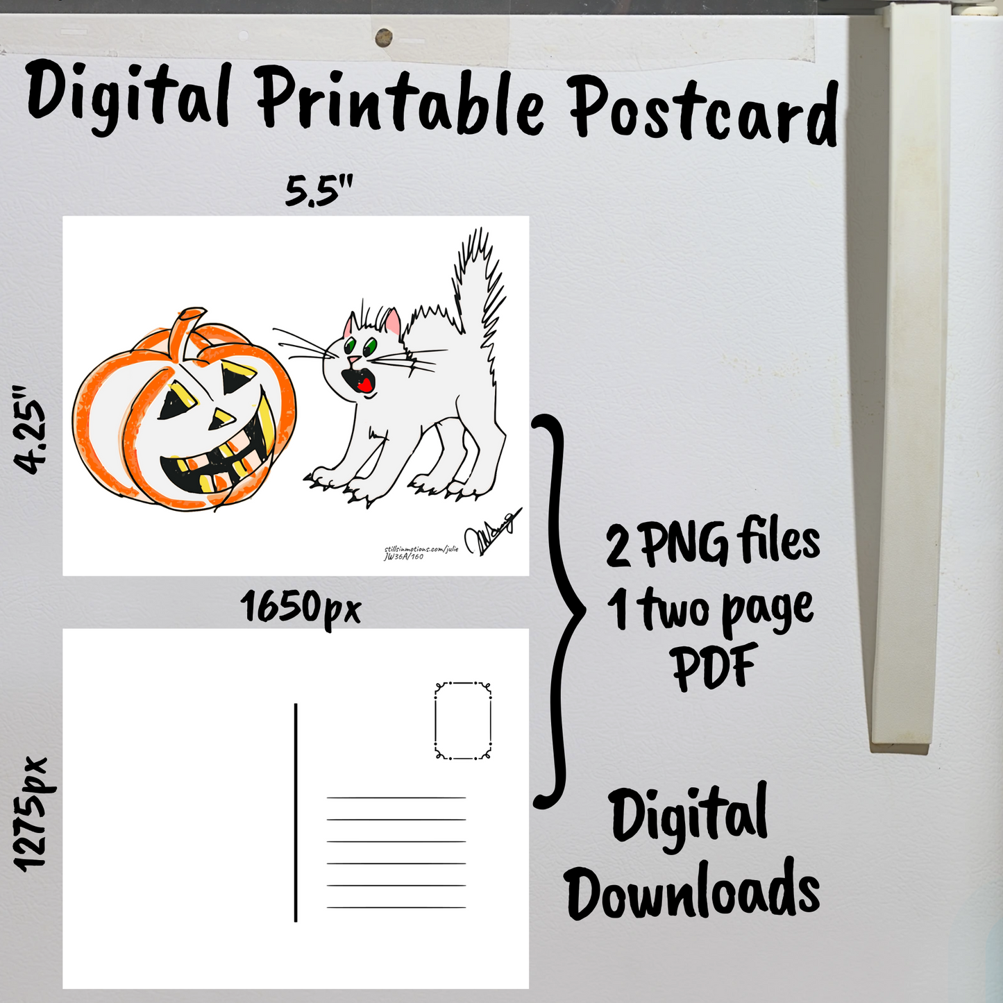Meowloween Digital Printable Postcards Set
