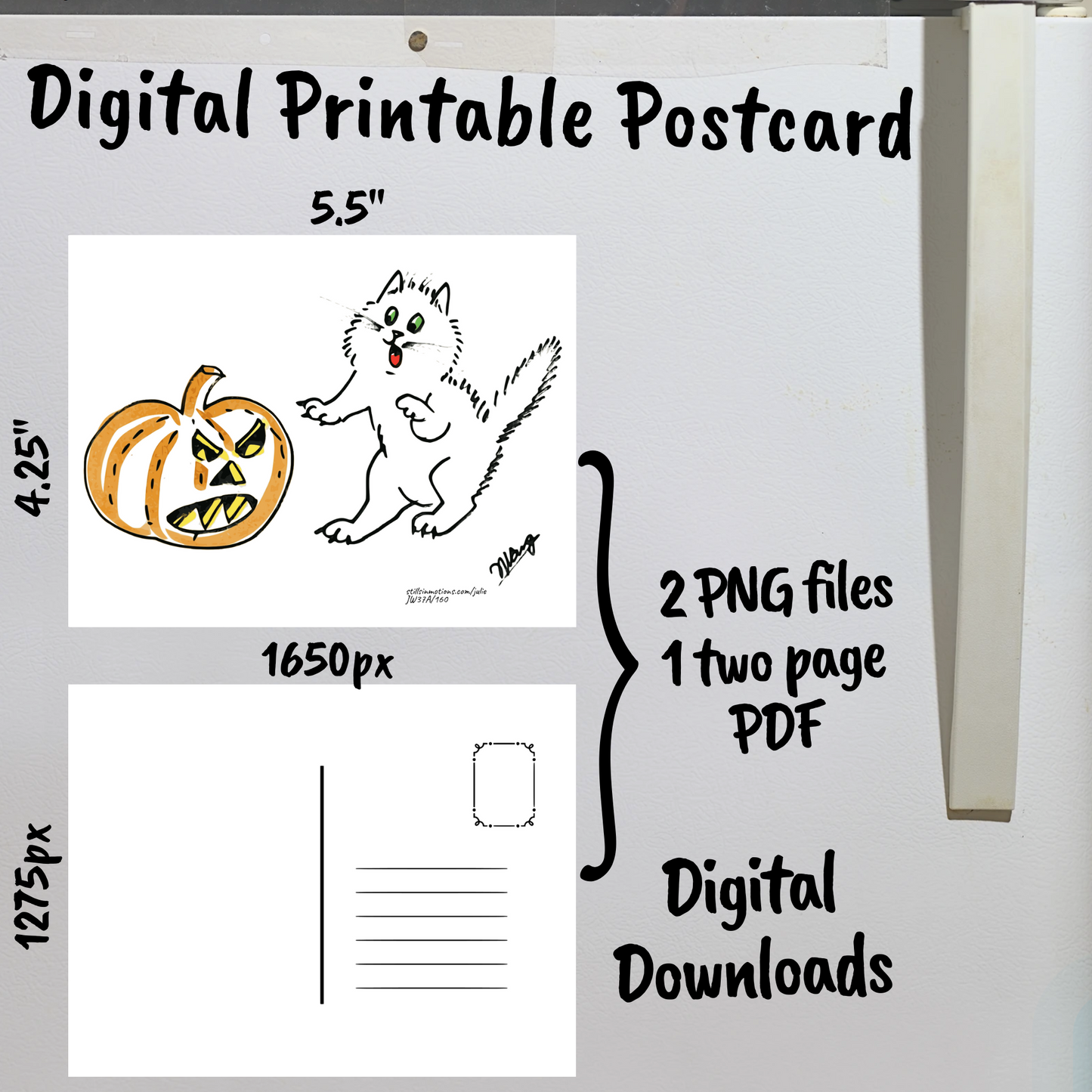 Meowloween Digital Printable Postcards Set