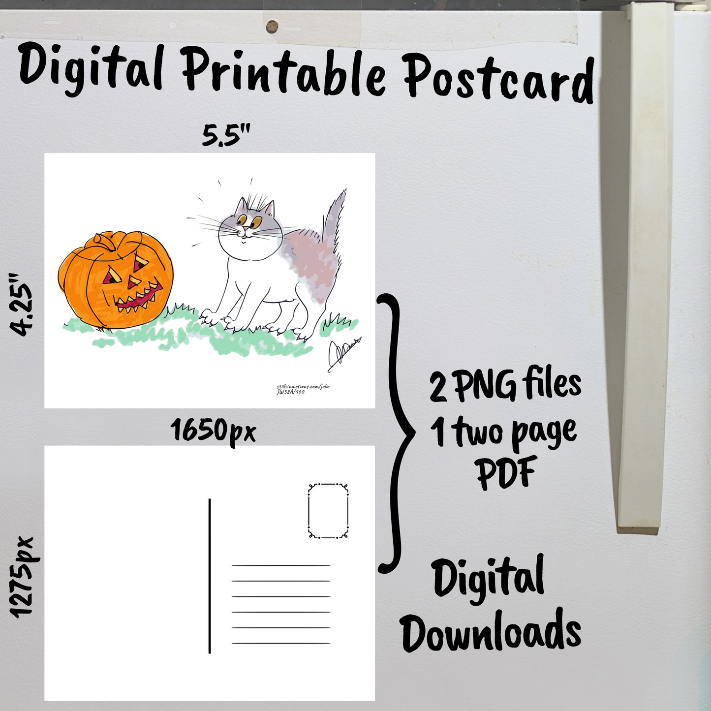 Meowloween Digital Printable Postcards Set