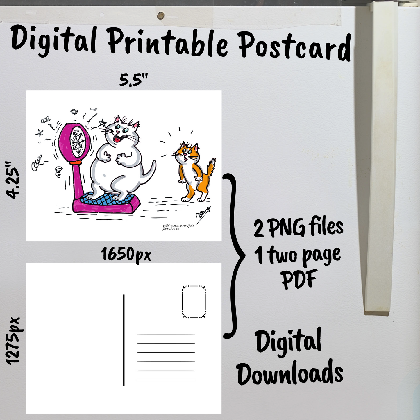 Diet Cats Digital Printable Postcard