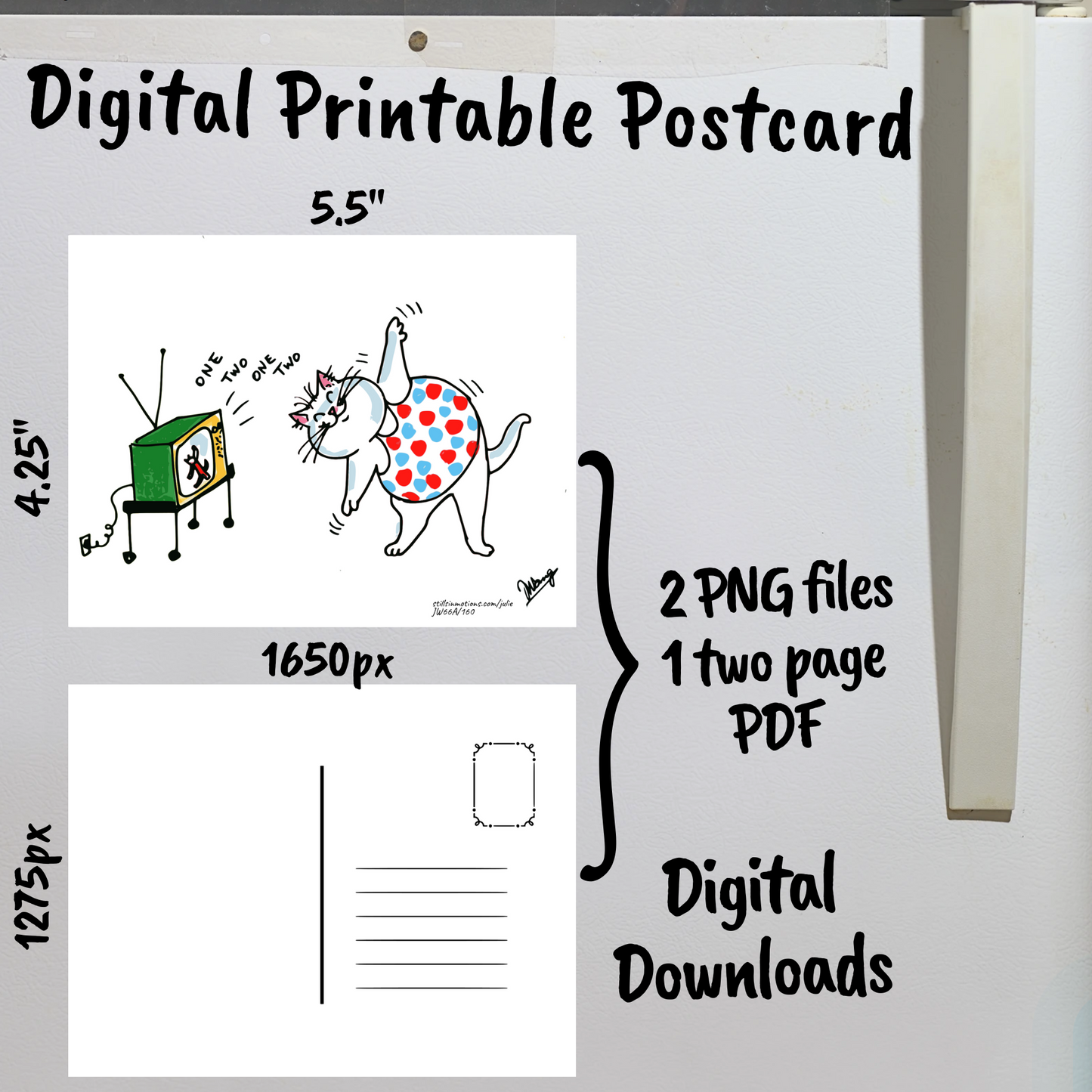 Diet Cats Digital Printable Postcard