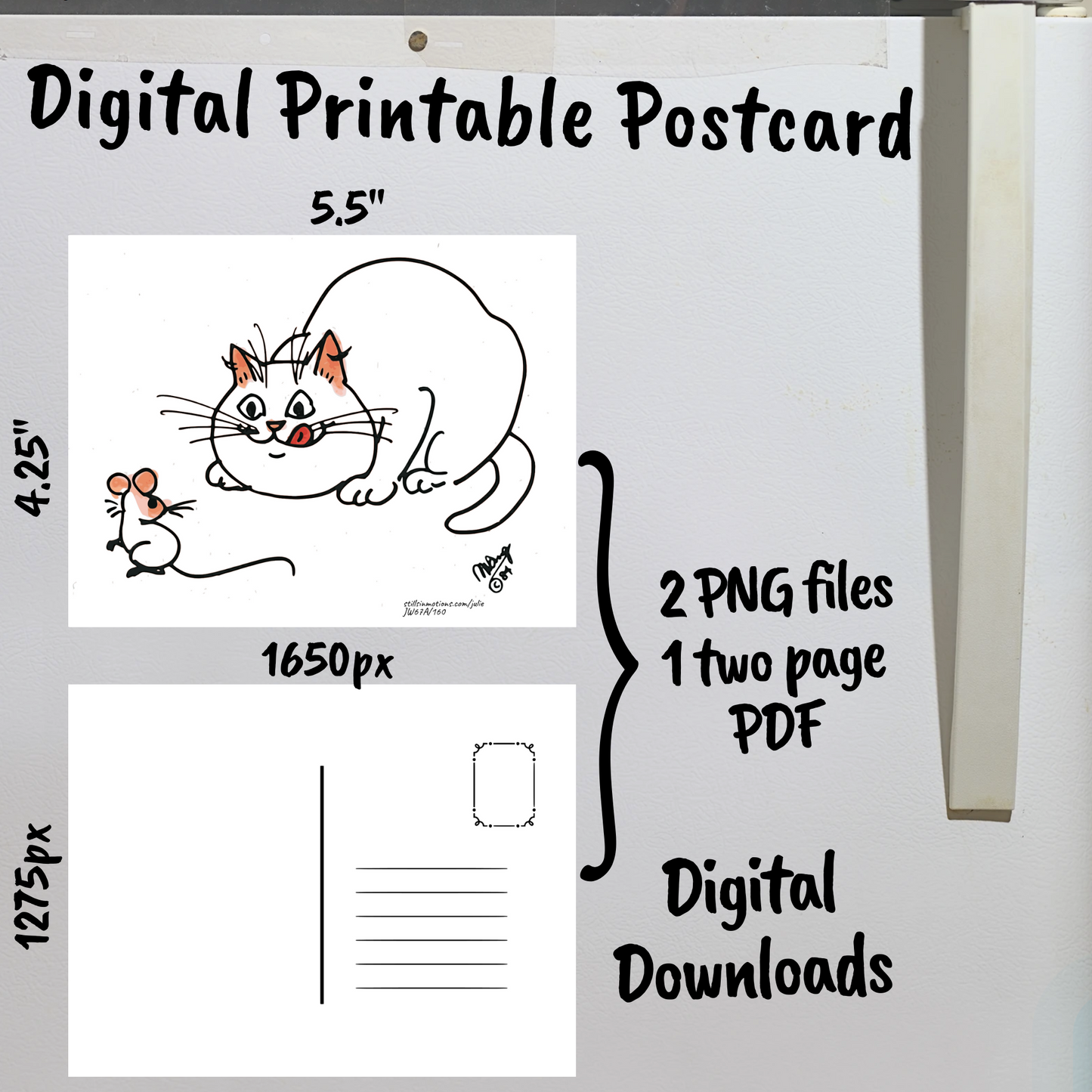 Cats with Pets Digital Printable Postcard