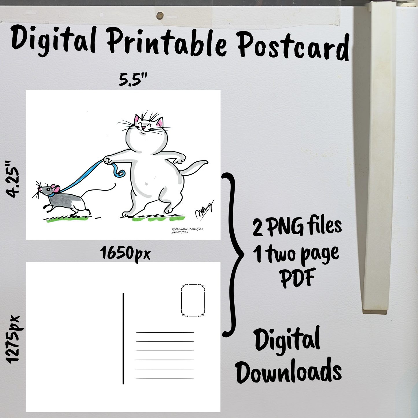 Cats with Pets Digital Printable Postcard