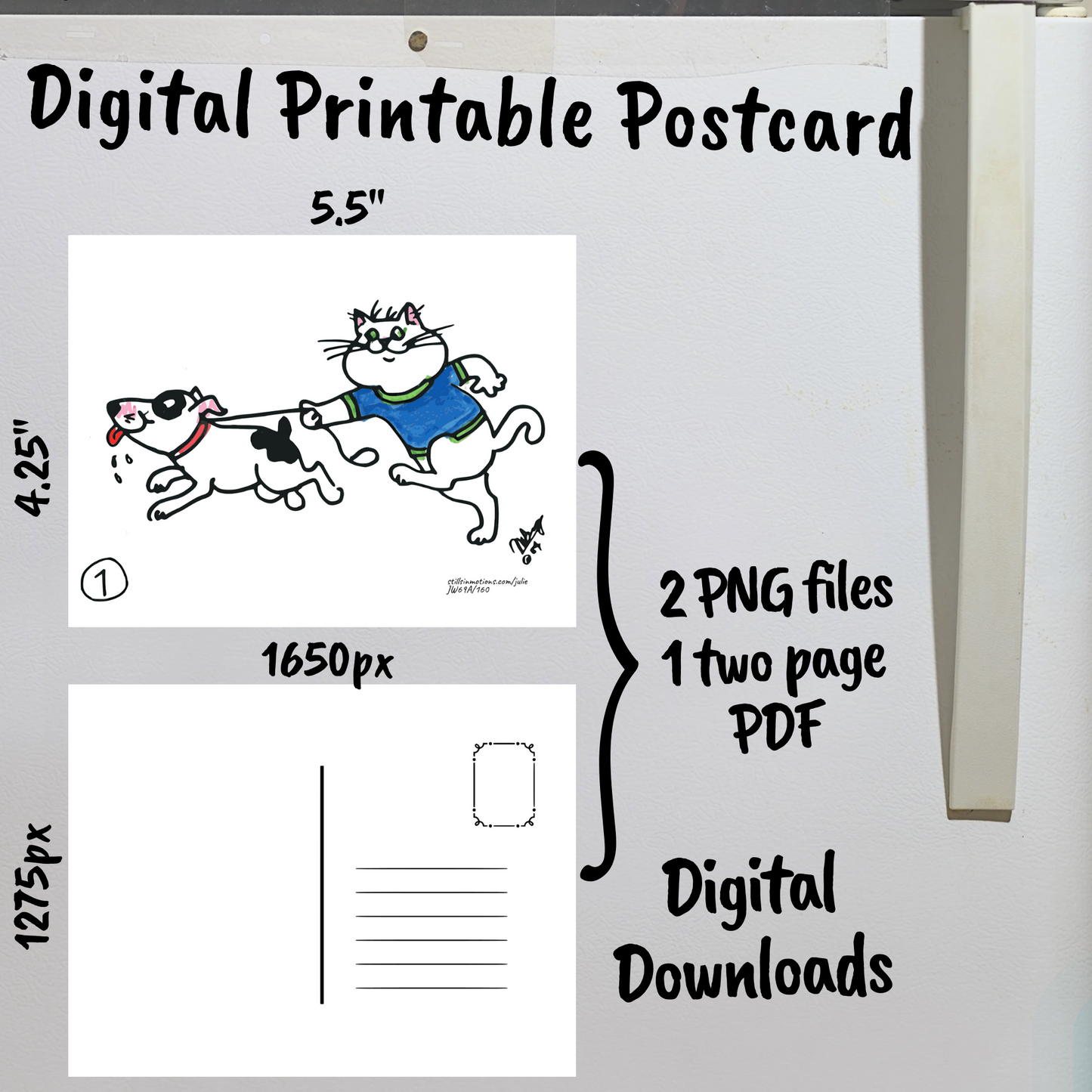 Cats with Pets Digital Printable Postcard