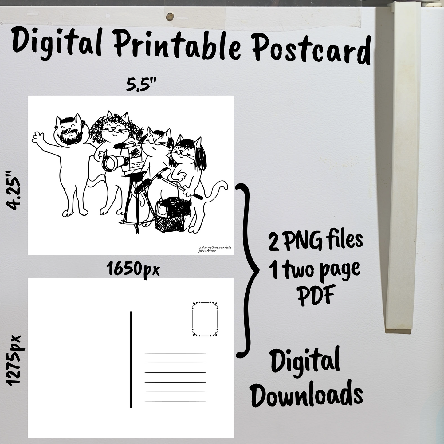 Uncolored Cats Digital Printable Postcards Set