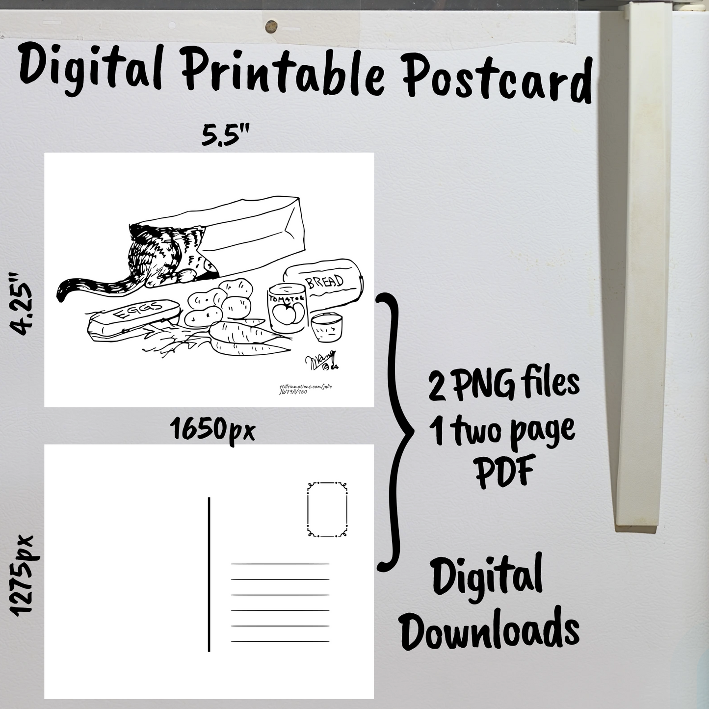 Uncolored Cats Digital Printable Postcards Set
