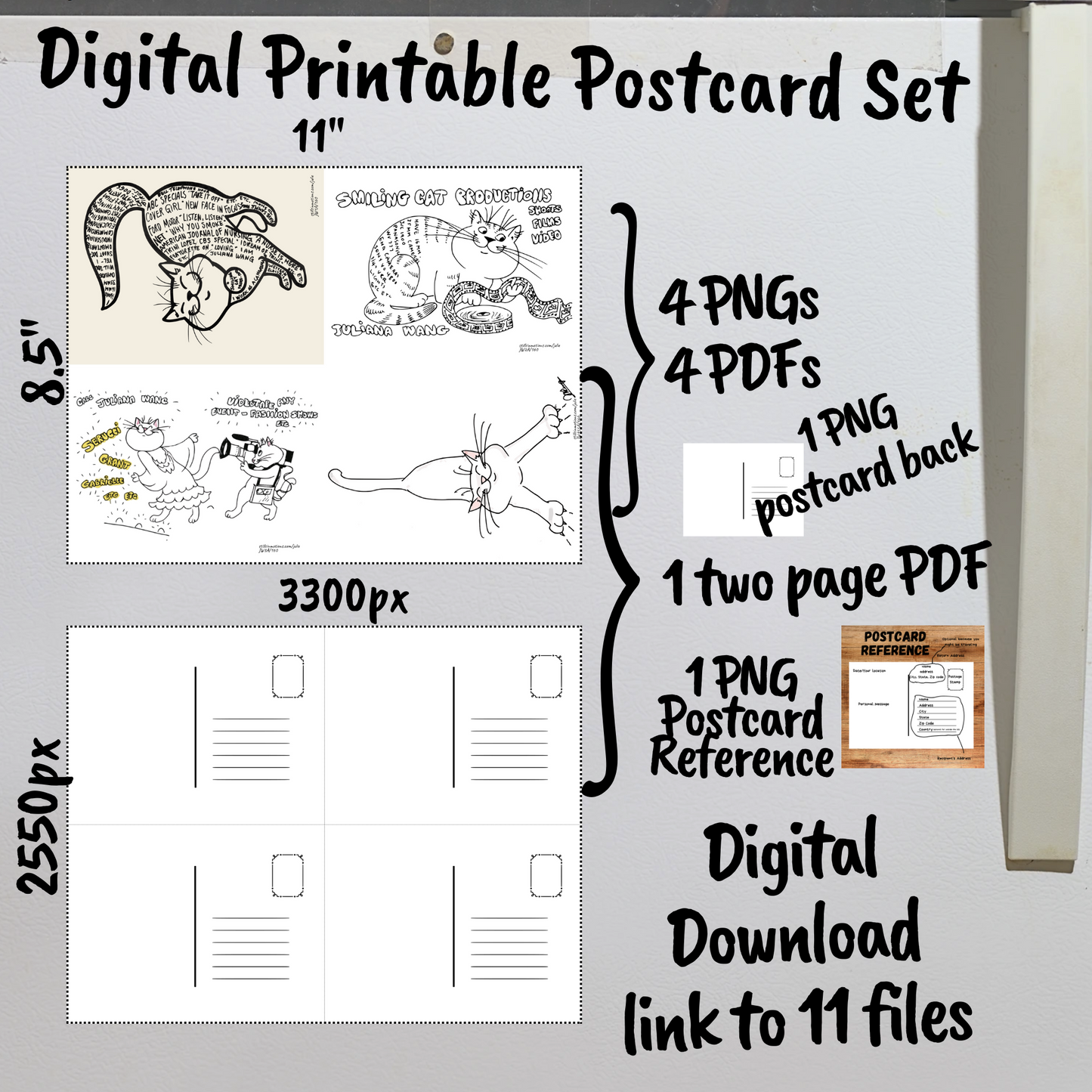 Julie's Smiling Cats Digital Printable Postcards Set