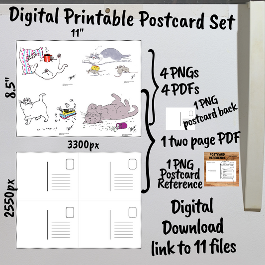 Resting Cats Digital Printable Postcards Set