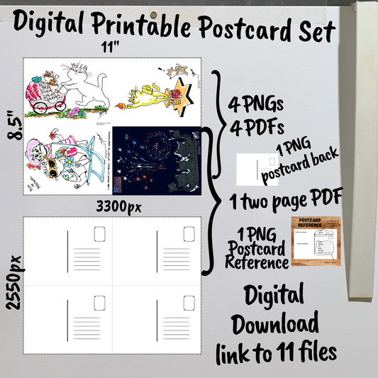 Summer Cats Digital Printable Postcards Set