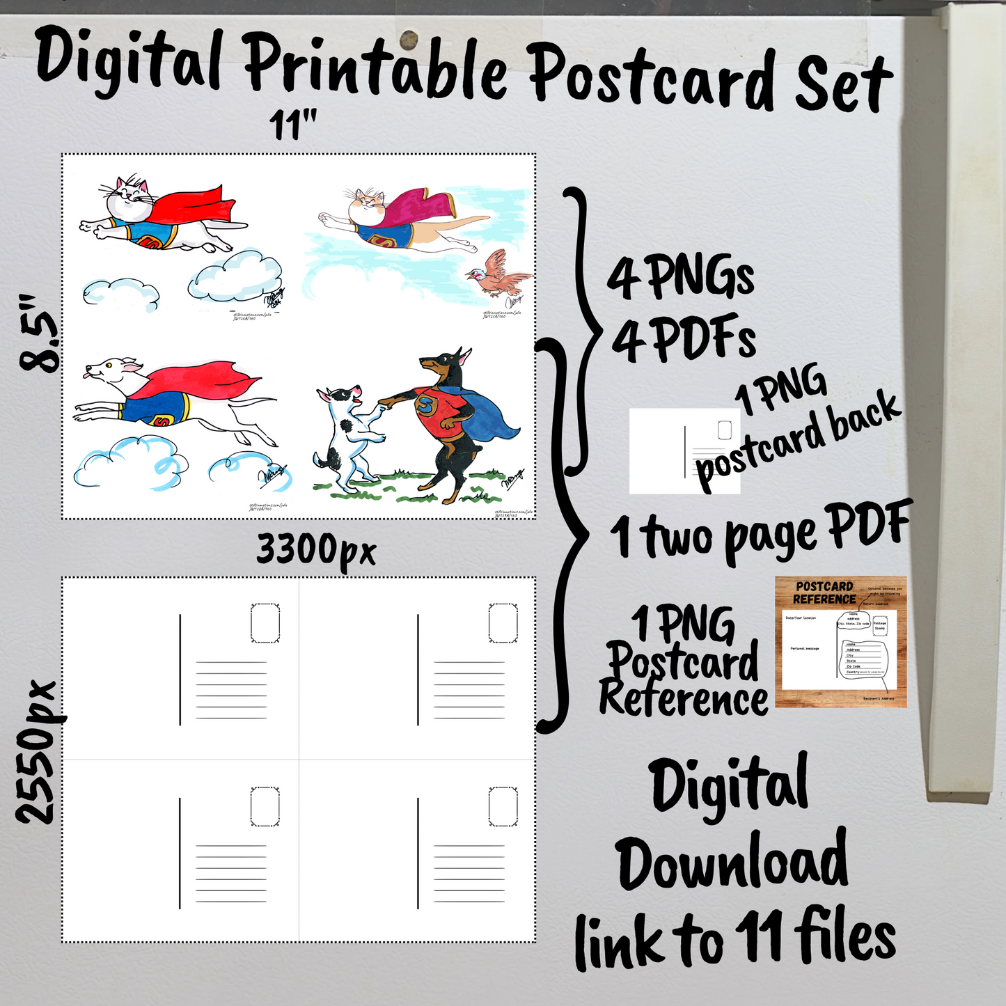 Super Cats & Dogs Digital Printable Postcards Set