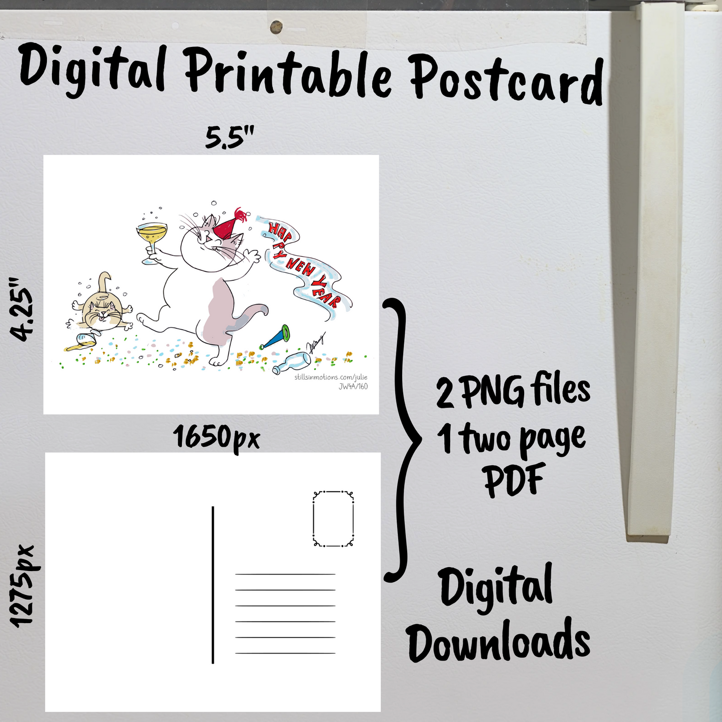 New Years Digital Printable Postcard