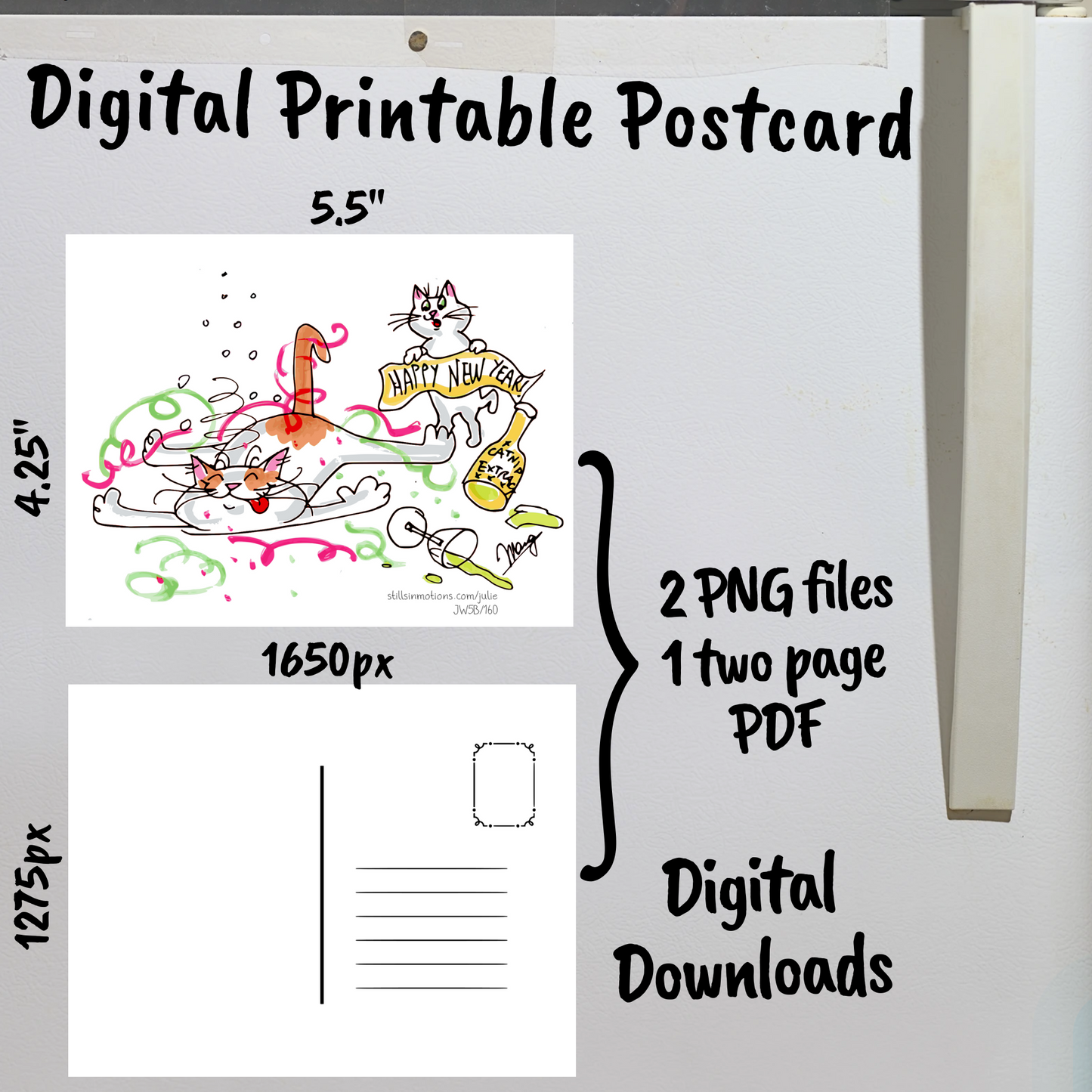 New Years Digital Printable Postcard